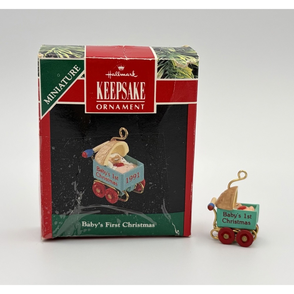 Hallmark Keepsake Miniature Ornament Baby's 1st Christmas 1991 Carriage Vintage